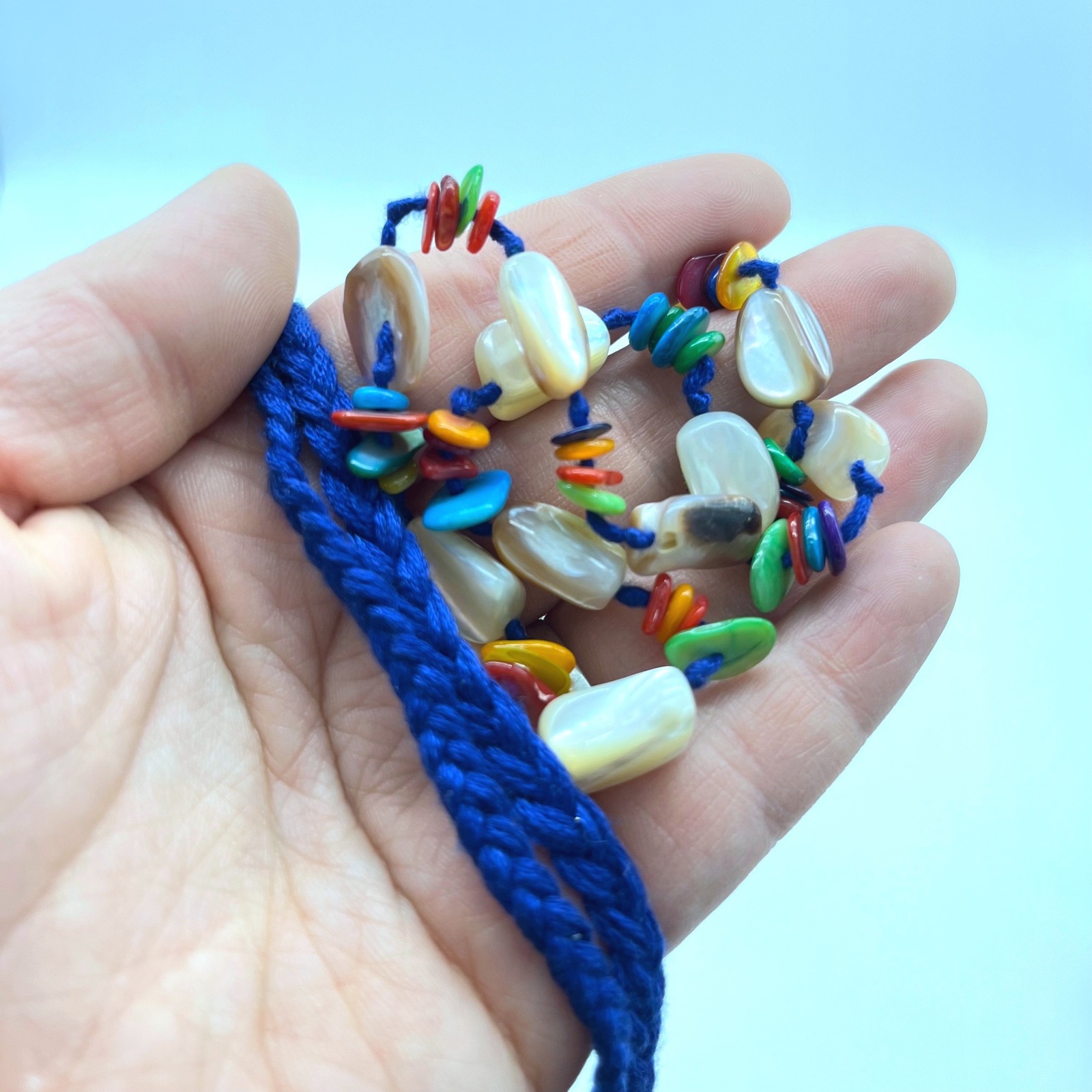 Free People Ariana Ost At The Market Multicolored Shell Bead Necklace Blue Cord — image 8 of 8